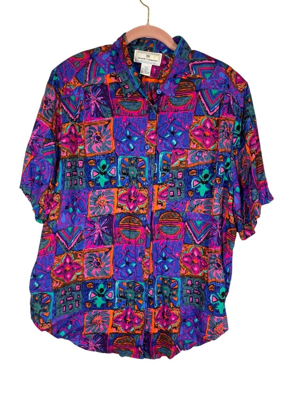 Vintage Floral Patchwork Shirt 18 Retro Mod Neon Funky Summer Beach Classic Chic